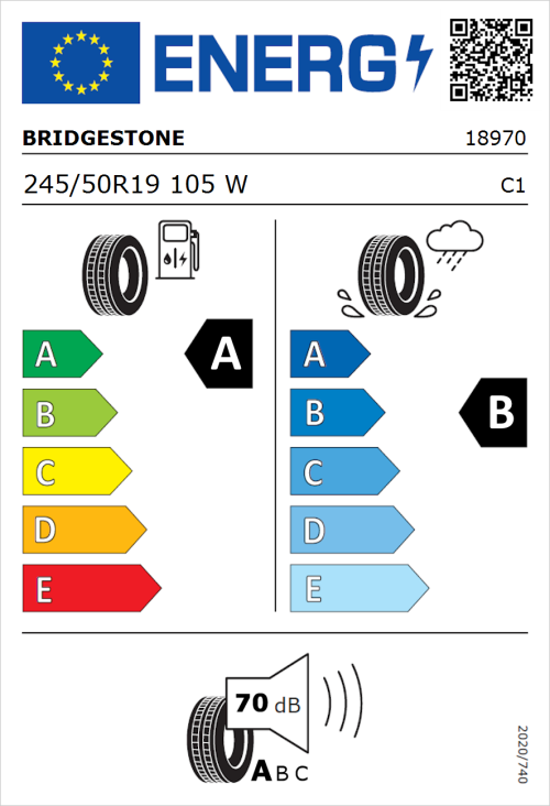 Tyre Label for Bridgestone Alenza 001 245/50R19 105W