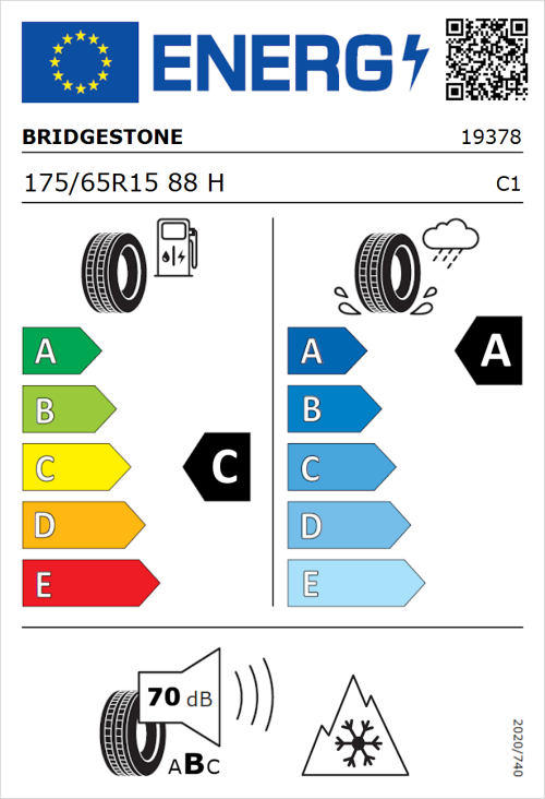 Tyre Label for Bridgestone Weather Control A005 EVO 175/65R15 88H