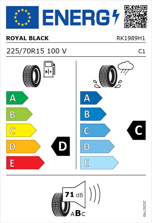 Tyre Label for Royal Black Royal Mile 225/70R15 100V