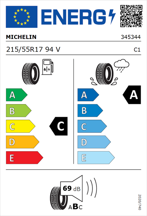 Tyre Label for Michelin Primacy 4+ 215/55R17 94V