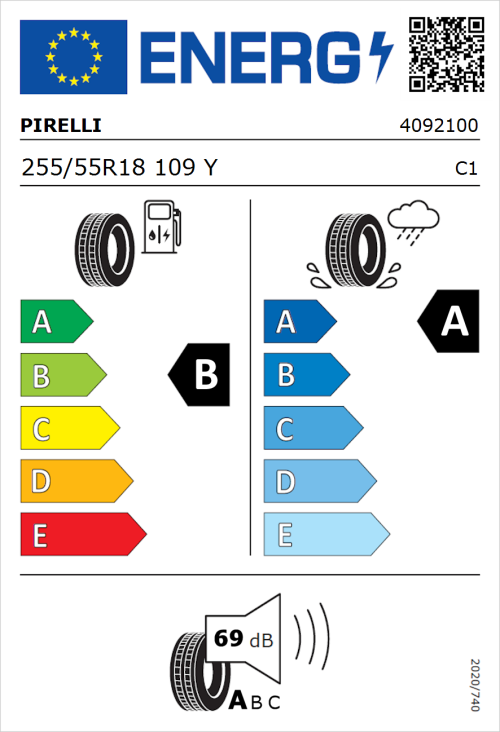 Tyre Label for Pirelli Scorpion 255/55R18 109Y