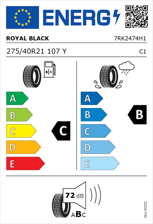 Tyre Label for Royal Black Explorer II 275/40R21 107Y