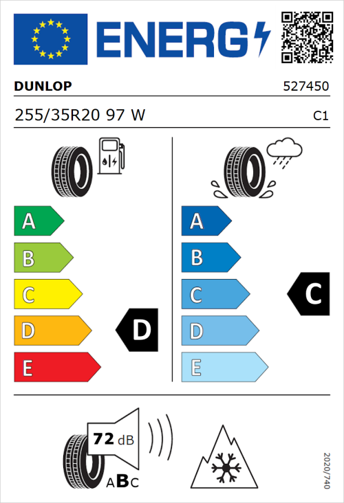 Tyre Label for Dunlop SP Winter Sport 3D 255/35R20 97W