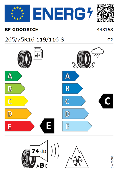 Tyre Label for BF Goodrich All-Terrain T/A KO3 265/75R16 119/116S