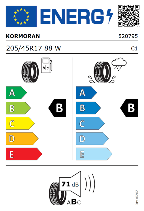 Tyre Label for Kormoran Summer 3 205/45R17 88W