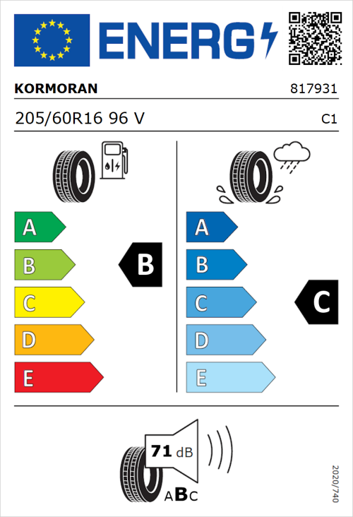 Tyre Label for Kormoran Summer 3 205/60R16 96V
