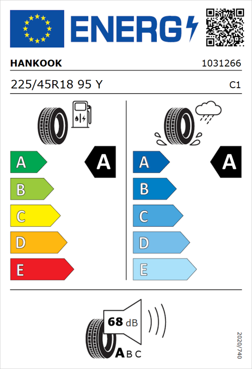Tyre Label for Hankook Ventus Evo (K137) 225/45R18 95Y