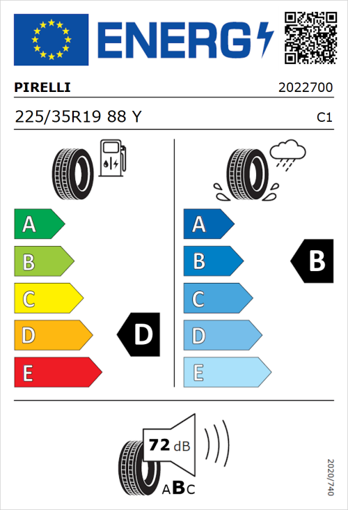 Tyre Label for Pirelli P ZERO Run Flat 225/35R19 88Y